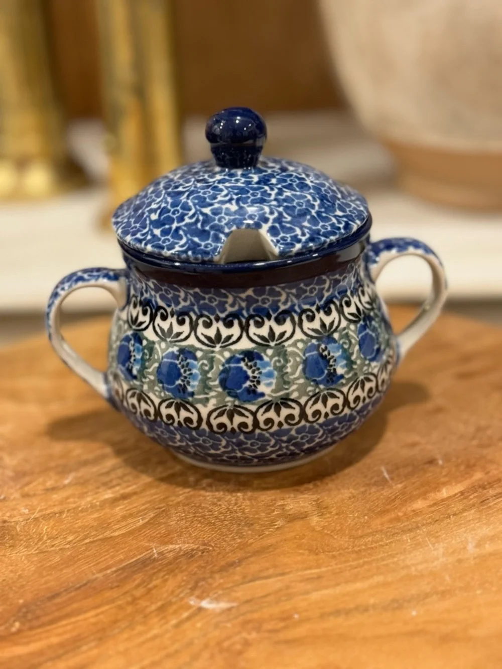 Hand Made in Poland Polish Pottery/ Sugar Bowl, 7 oz -